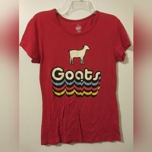 Goats T Shirt Large Red Vintage Retro Short Sleeve Stretch 90s Y2K Slim Fit